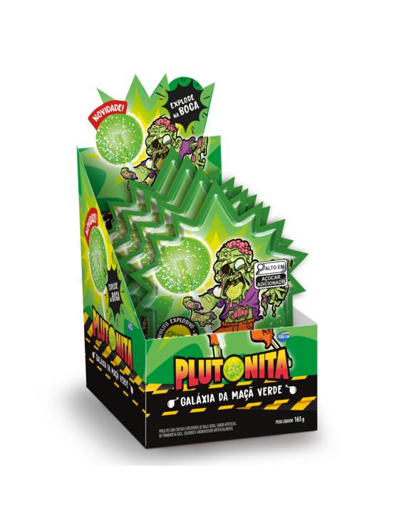 PIRULITO BOLA EXPLOSIVO PLUTONITA MAÇA VERDE 15 X 11 G